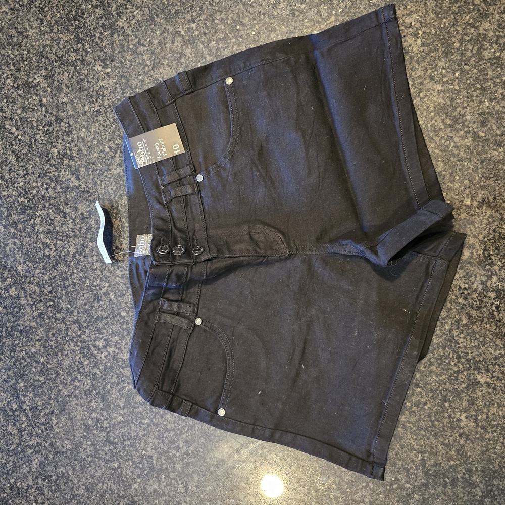 Black Denim Button-Up Shorts